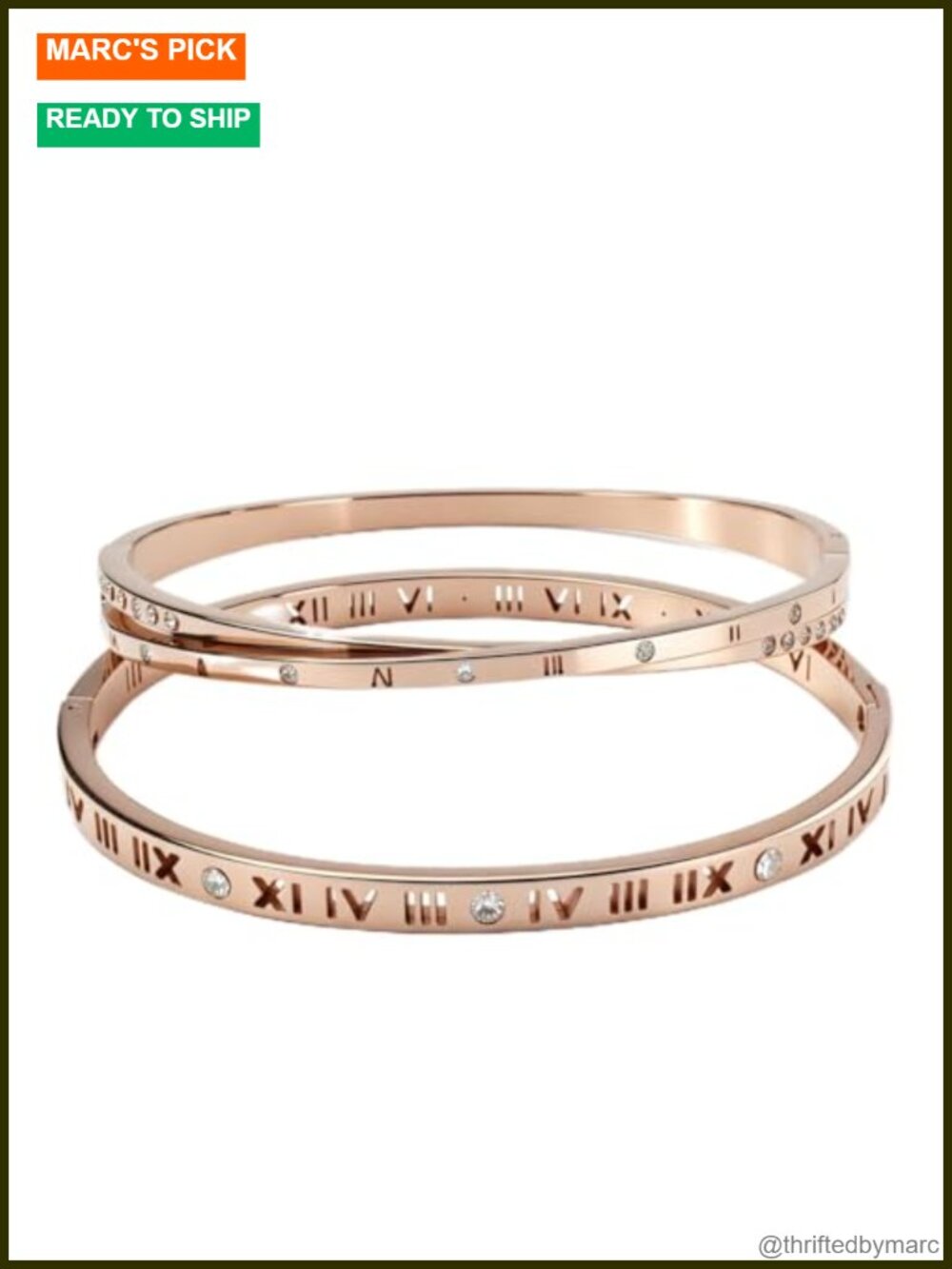 Rose Gold Stainless Steel Bangle Bracelet Set Roman Numeral Stackable Women